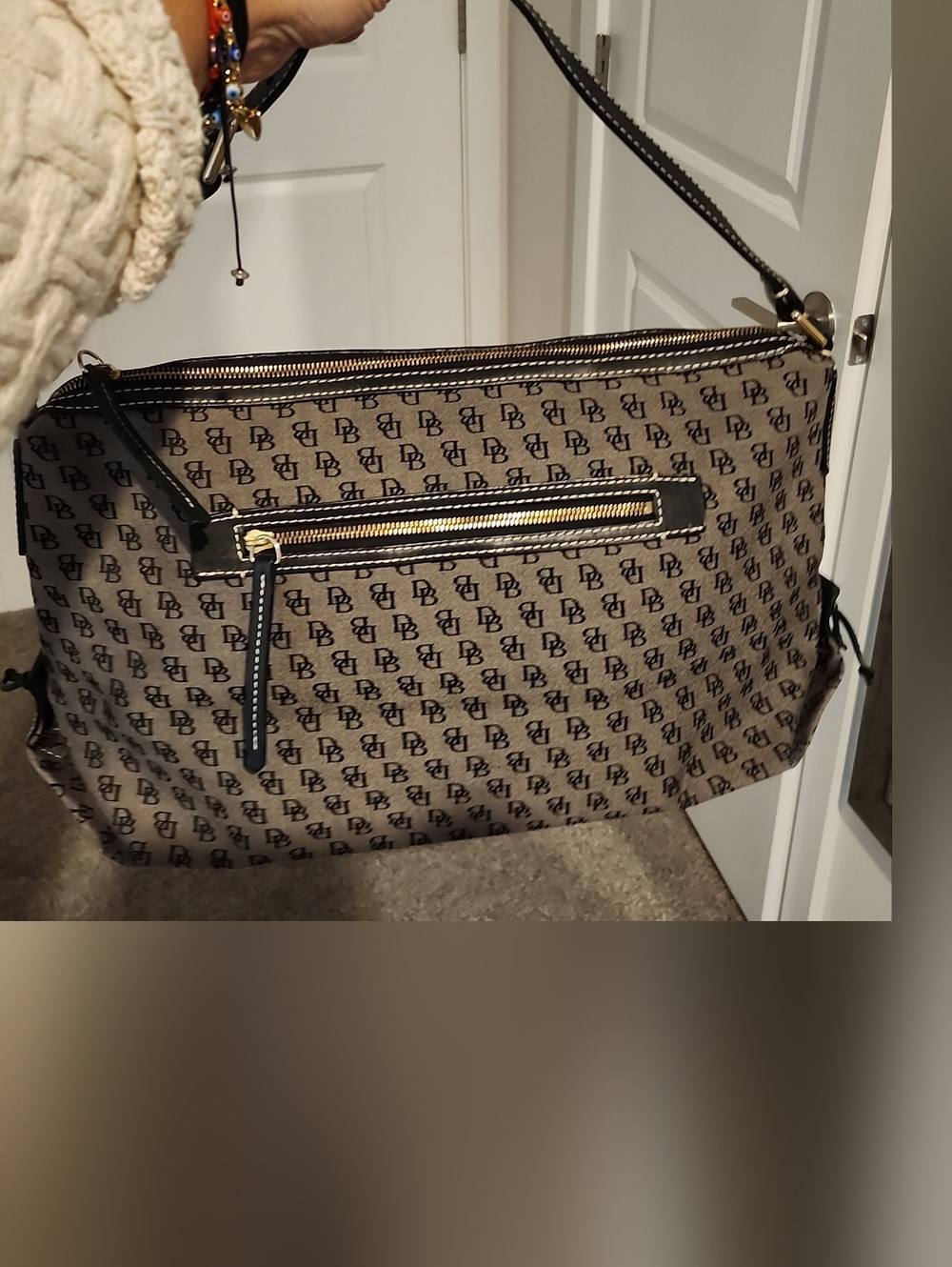 Dooney & Bourke Monogram Large Bag in Taupe and Black